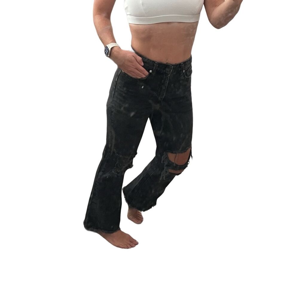 BDG urban outfits black denim cropped jeans with raw hem